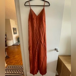 NWT WeWoreWhat burgundy satin-like jumpsuit size M